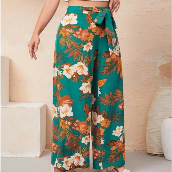 Boho Plus Size Floral Print Wide Leg Palazzo Pants - Picture 5 of 5